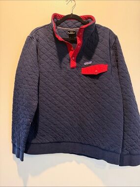 Patagonia Navy Quilted Snap Pullover with Red Accents Size Large